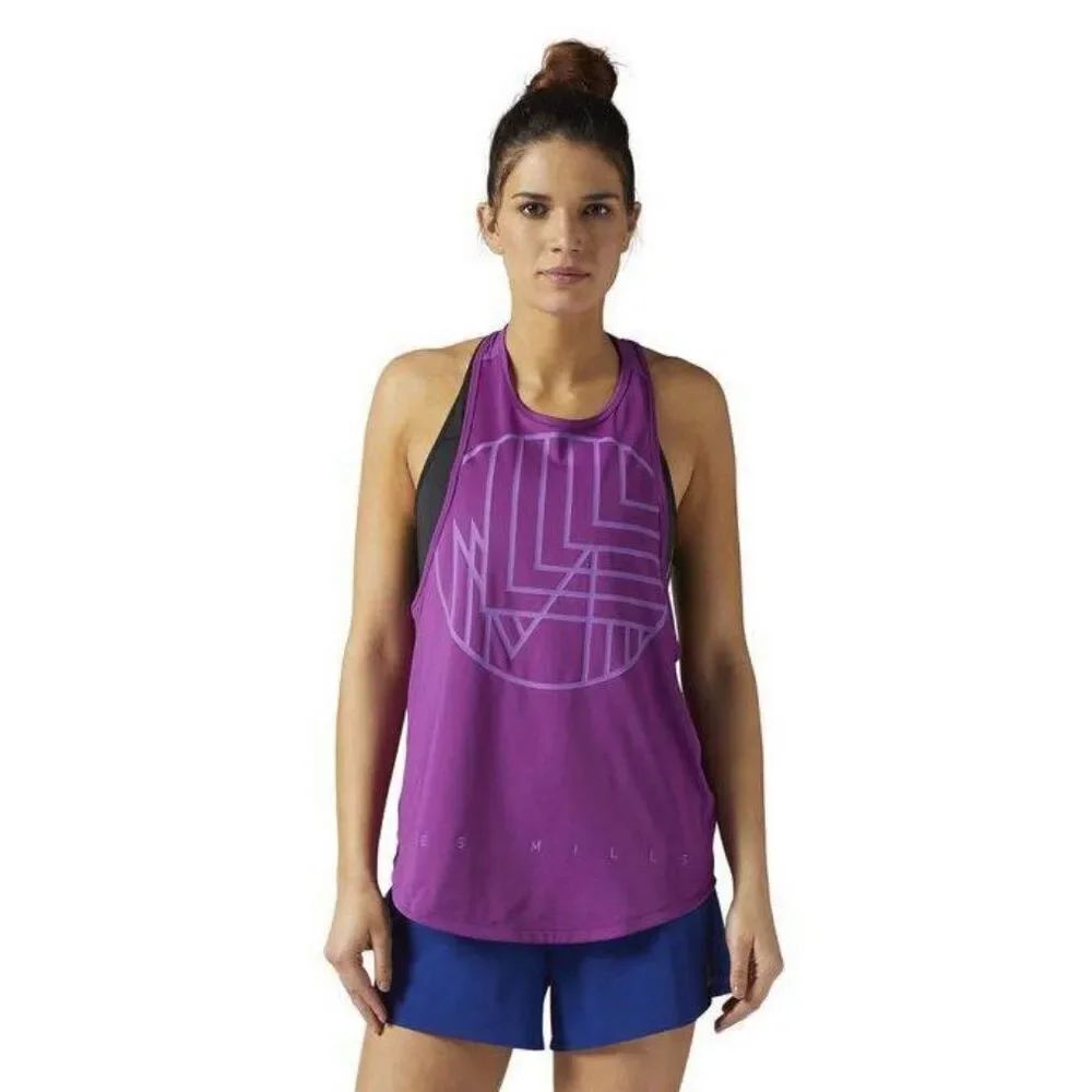Reebok x Les Mills ACTIVCHILL TANK Purple LM Logo Racerback Top Women’s Size S